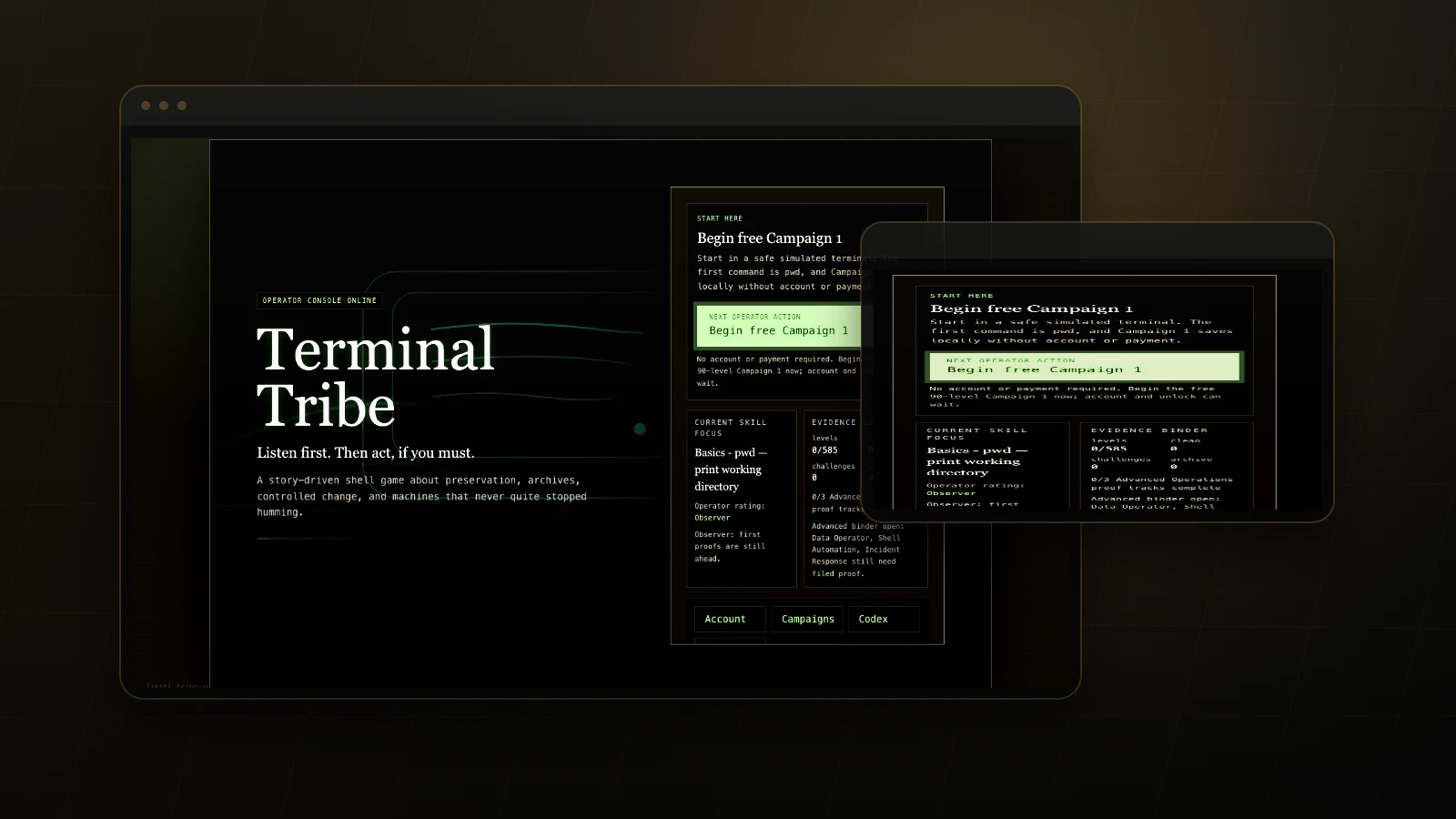 Terminal Tribe browser shell game screenshot